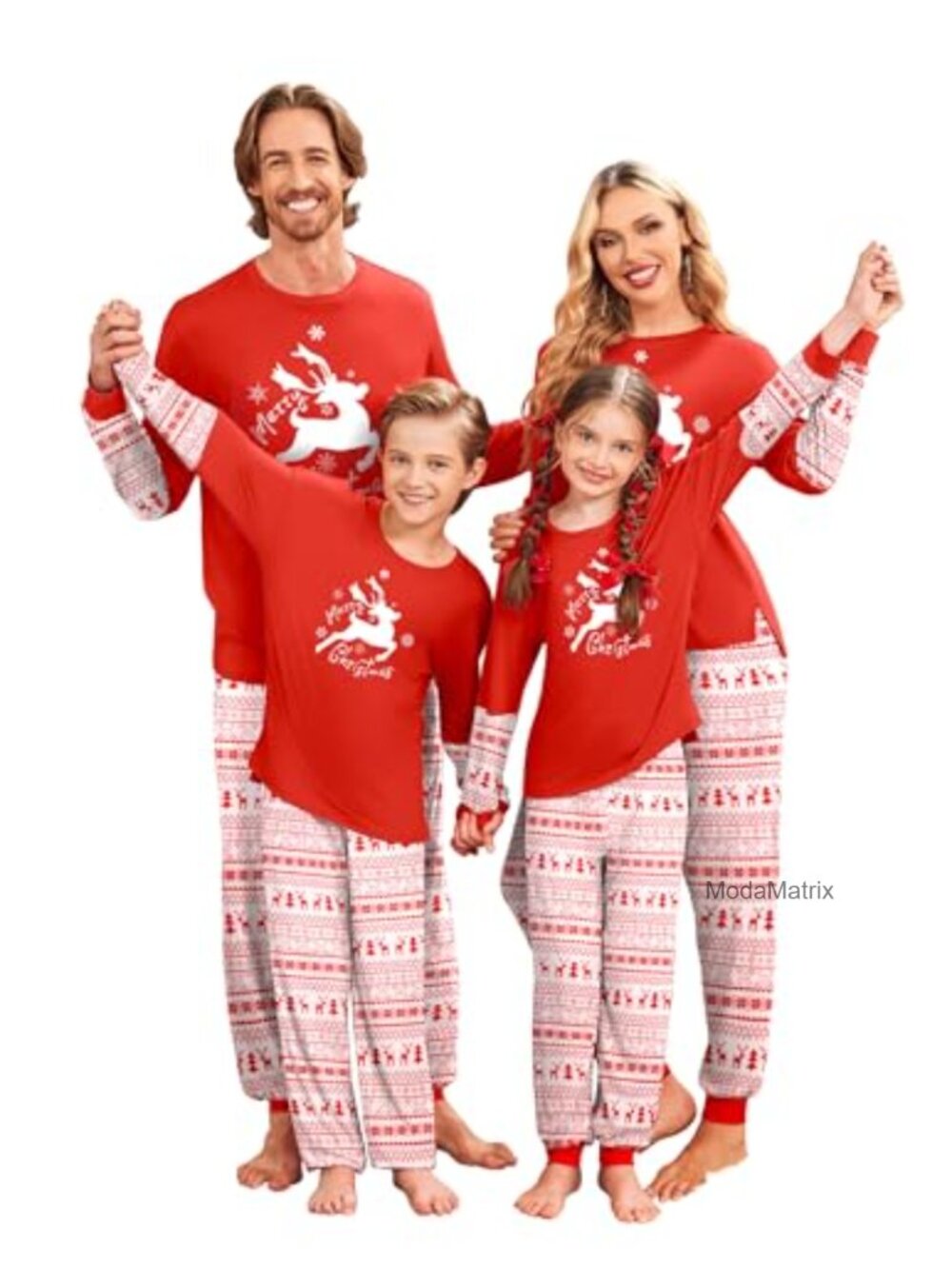 Family Christmas Pajama Set with Elk Print Long Sleeve Top and Jogger Pants